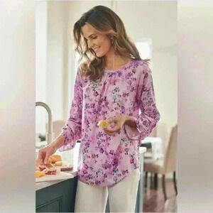 Soft Surroundings Brialla Top Floral 3/4 Sleeve Size Medium